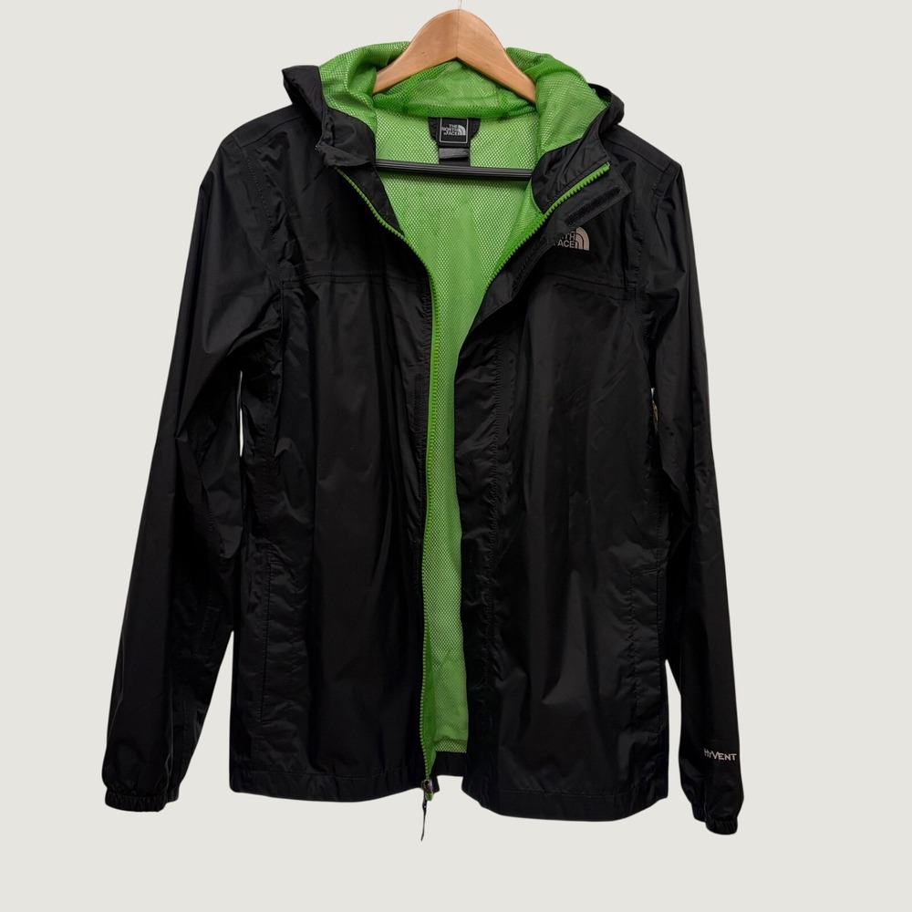 The North Face Boys XL 18/20 Black HyVent Resolve Rain Jacket AQRC Green Lining